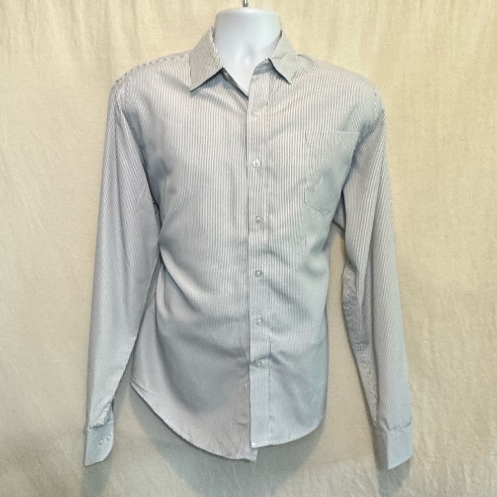 A-138 Men’s Jonathan‎ Martin Gray & White Stripe Long Sleeve Dress Shirt Size 15